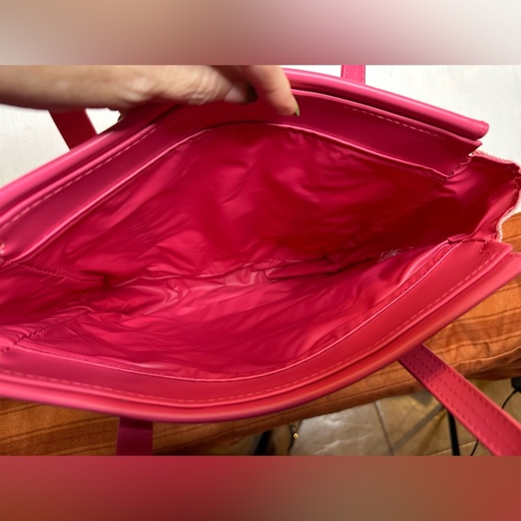 Clinique Pink Tote Bag Polyester PVC Trim Large Shoulder Shopper Makeup Travel - Picture 6 of 11